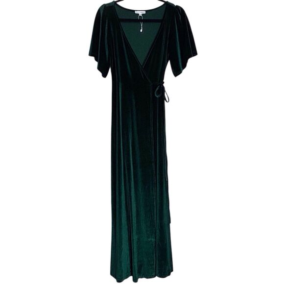 Baltic Born Maxi Wrap Velvet Dress XS Emerald Green Meghan Wedding Holiday Party - Picture 1 of 11